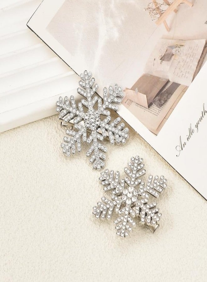 Guqqeuc Snowflake Hair Clips Rhinestone Duckbill Hair Pins for Women Girls Silver Crystal Hair Barrettes Bridal Head Piece for Bride Wedding Hair Pins for Bridesmaid Flower Girls 2pcs - Image 4